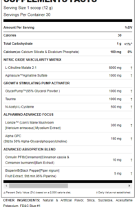 PUMP ENERGY  FOCUS nutrition facts
